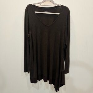 Eileen Fisher Long Sleeve V-Neck Asymmetrical Tunic Top Chocolate Brown Size L‎